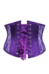 Corset serre-taille violet avec panneaux en dentelle et filet