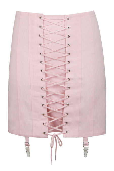 Tillie Jupe en sergé de coton rose Prairie inspirée des corsets avec porte-jarretelles