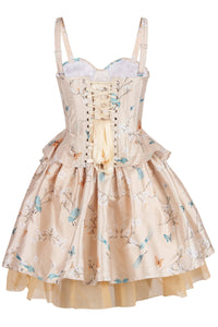 Peach Blossom Corset & Skirt Set with Birds and Butterflies
