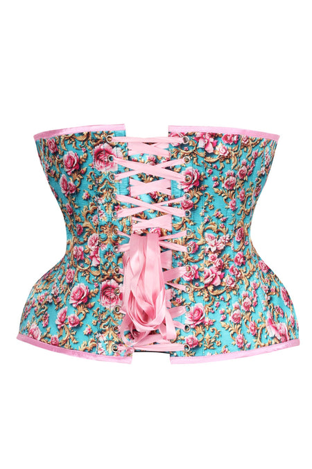 Rococo Rose Underbust Corset – Vintage Charm in Turquoise & Pink