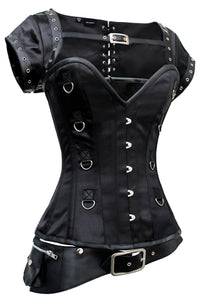 Black Overbust Steampunk Corset with Shrug and Utility Belt Detail