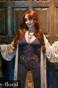 Corset serre-taille long imprimé galaxie mystique indigo et doré