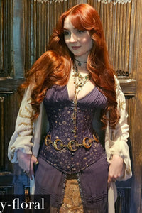 Corset serre-taille long imprimé galaxie mystique indigo et doré