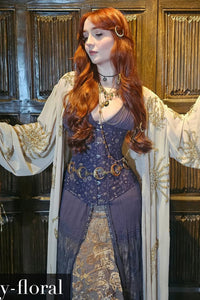 Corset serre-taille long imprimé galaxie mystique indigo et doré
