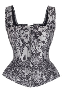 Gothic Noir Baroque Shoulder Strap Corset with Front Zip