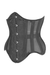 Black Brocade Underbust Corset with Mesh Panels