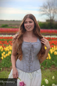 Vintage Inspired Overbust Corset With Shoulder Straps in Ash Grey