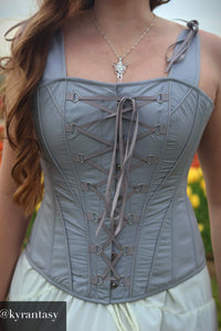 Vintage Inspired Overbust Corset With Shoulder Straps in Ash Grey