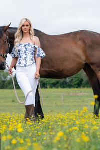 Top Corset Broderie Anglaise Blanc et Bleu