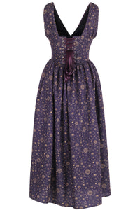 Indigo and Gold Astronomy Print Corset Dress