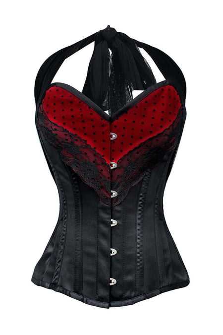 Corset dos-nu Burlesque Noir Rouge