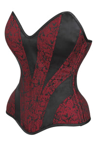 Red and Black Brocade Overbust Corset with Side Zip
