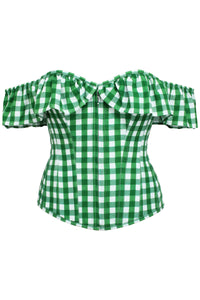 Corset Story SC-032 Marigold Gingham Green Viscose Corset Top with Frill Sleeves