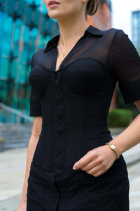 Corset Story SDS020 Black Corset Shirt Dress