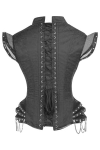 Corset underbust en satin noir avec dos haut et chaînes