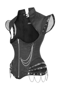 Corset underbust en satin noir avec dos haut et chaînes