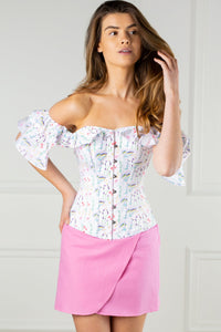 Corset Story TYS502 Pressed Floral Print Corset Top With Frilled Sleeve