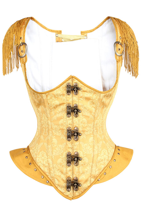 Golden Steampunk Underbust Corset With Hip And Shoulder Detail