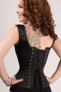 Corset Story MY-023 Classic Waist Taming Black Satin Overbust With Straps