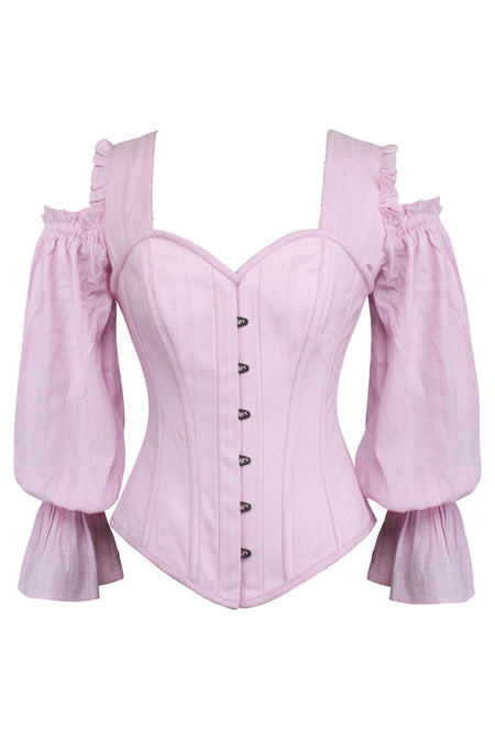 Corset Story BC-030 Pink Corset Top with Long Sleeves and a Cold Shoulder
