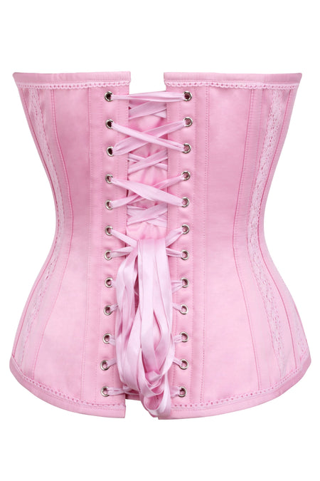 Corset Story BC-050 Pink Satin Overbust Corset with Lace Trims