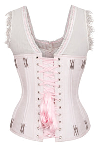 Pink Overbust Corset with Shoulder Straps and Flossing