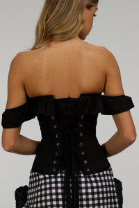Corset Story C2001 Black Cotton Vintage Inspired Straight line Overbust with off the shoulder collar