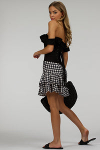 Corset Story C2001 Black Cotton Vintage Inspired Straight line Overbust with off the shoulder collar
