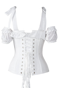 Corset Story FTS022 White Cotton Overbust With Sleeves And Shoulder Straps