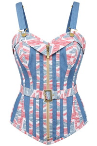 Corset Story FTS127 Chambray Union Jack Overbust Corset