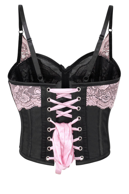 Corset Story FTS205 Cropped Pearl Pink Lace and Black Mesh Overbust Corset