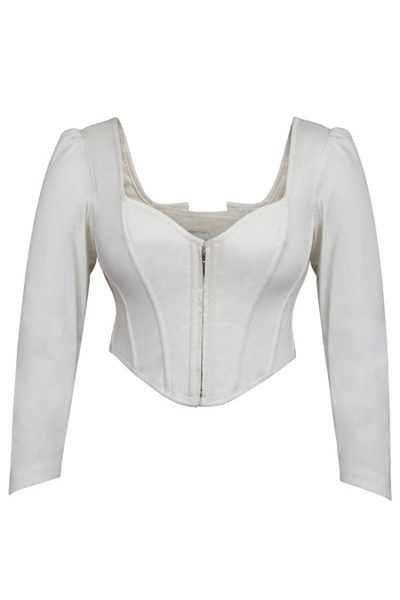 Theodora Top corset en coton extensible à manches longues blanc cassé