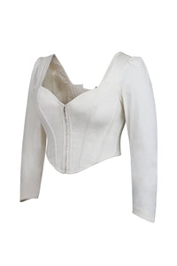 Theodora Top corset en coton extensible à manches longues blanc cassé