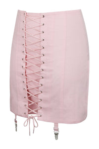 Tillie Jupe en sergé de coton rose Prairie inspirée des corsets avec porte-jarretelles