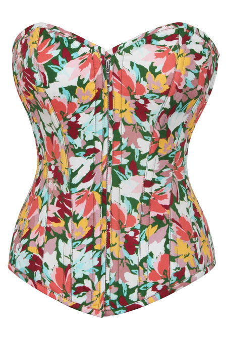 Corset Story SC-011 Dahlia Floral Explosion Viscose Overbust Corset with Zip Front