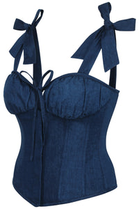 Daphne Top corset à bretelles en chambray bleu