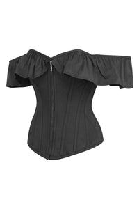 Corset Story SC-033 Marigold Black Cotton Corset Top with Frill Sleeves