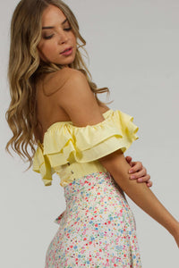Corset Story SC-039 Alyssum Lemon Sorbet Cotton Corset Top with Double Frill Sleeves