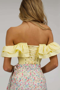 Corset Story SC-039 Alyssum Lemon Sorbet Cotton Corset Top with Double Frill Sleeves