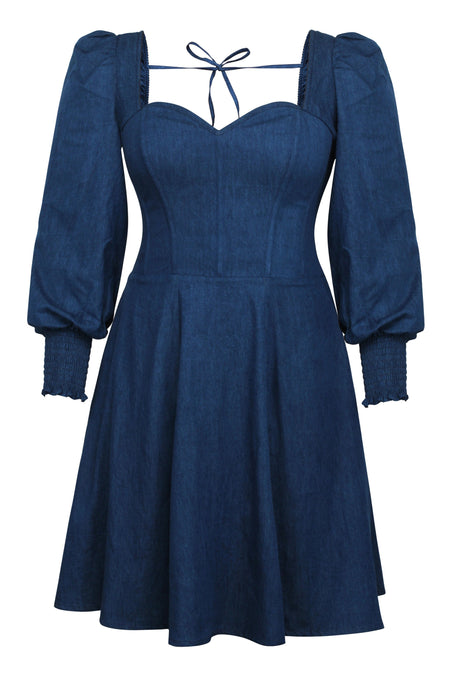 Sunflower Robe corset en chambray bleu à manches longues