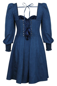 Sunflower Robe corset en chambray bleu à manches longues