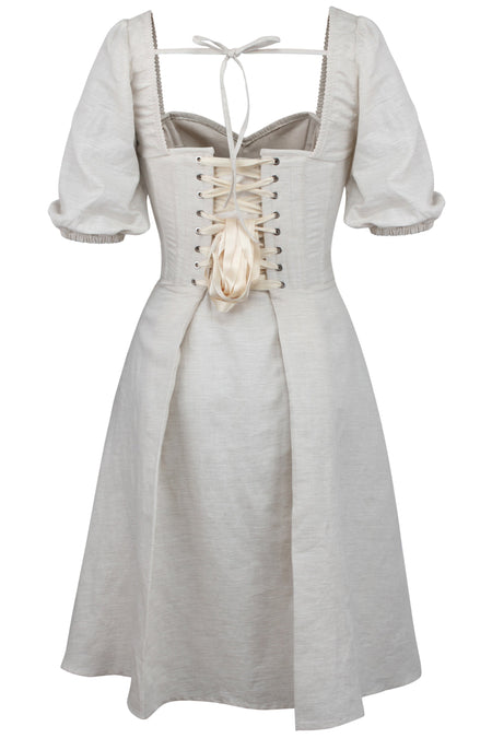 Corset Story SC-060 Gladiolus Oatmeal Linen Corset Dress with Puff Sleeves