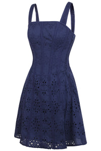 Corset Story SC-071 Veronica Summer Navy Broderie Anglaise Cotton Corset Dress with Straps