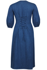Rosemary Robe chemise en chambray bleu avec laçage inspiré du corset