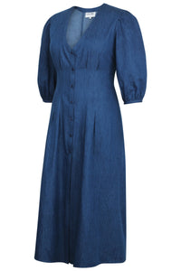 Rosemary Robe chemise en chambray bleu avec laçage inspiré du corset