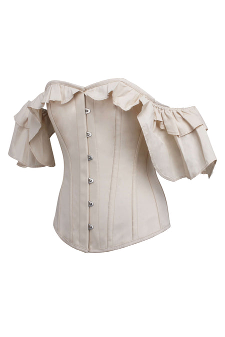 Corset Story TE-003 Champagne Cotton Corset Top with off the Shoulder Frilled Sleeves