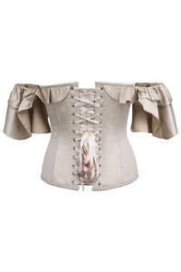Corset Story TE-005 Champagne Satin Corset Top with off the Shoulder Frilled Sleeves