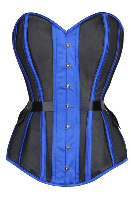 Corset Story WTS916 Blue Longline Overbust Mesh Corset with Fan Ribbon Lacing